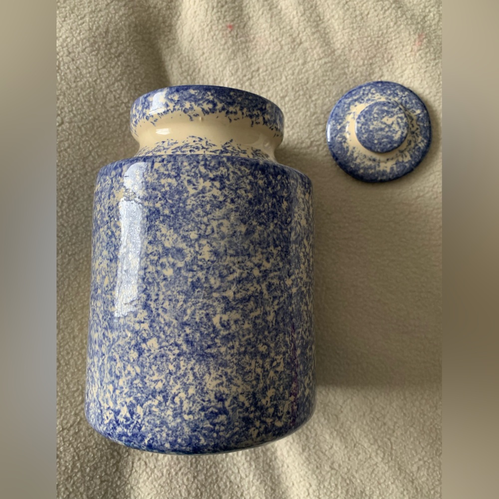 Molly Davis Pottery Ceramic Blue White Speckled Cylinder Jar with Lid Glossy - Picture 2 of 3